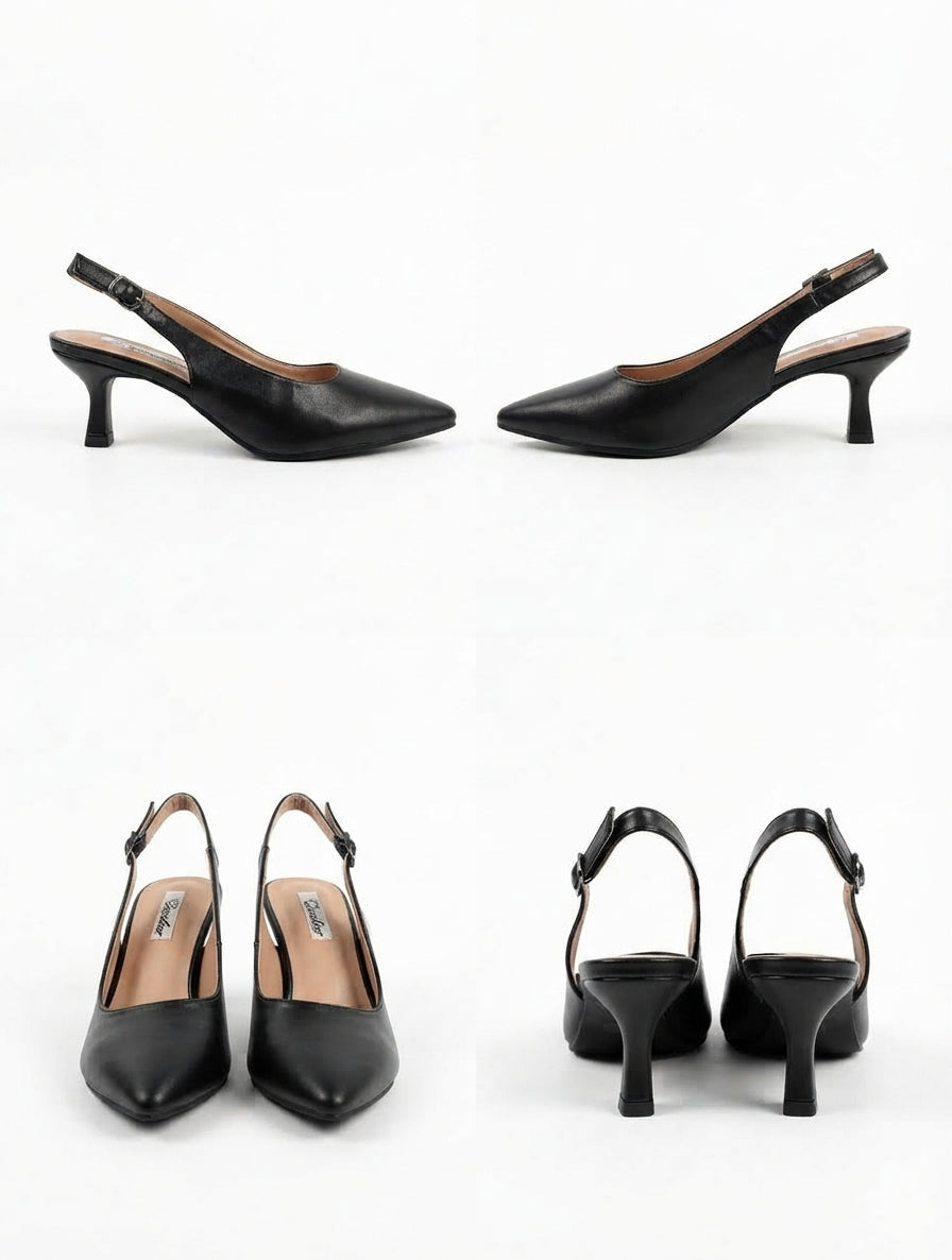 Zapatos Destalonados de Tacón Fino y Puntera Fina en Color Negro