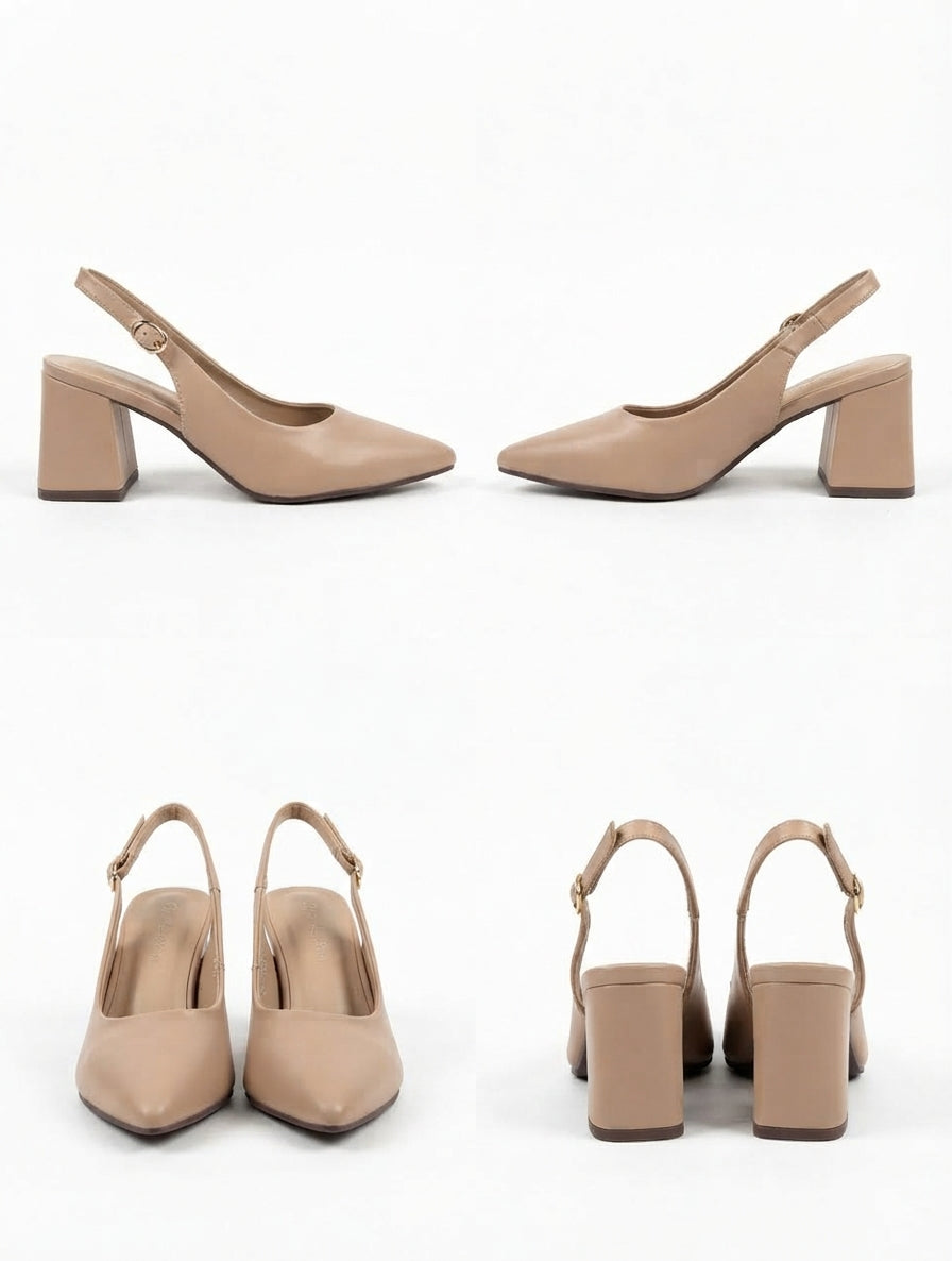 Zapatos Destalonados de Tacón Ancho y Puntera Fina en Color Nude