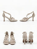 Sandalias de Tacón Fino y Múltiples Tiras Cruzadas en Color Nude