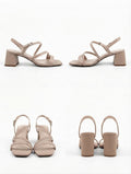 Sandalias de Tacón Ancho y Tiras Cruzadas en Color Nude