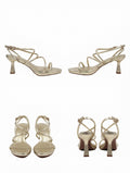 Sandalias de Tacón Fino y Múltiples Tiras Cruzadas en Dorado Metalizado