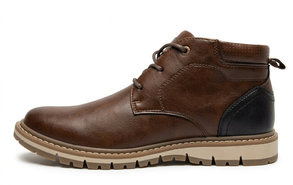 Botín Casual de Hombre XTI Marrón Chocolate con Talonera Azul Marino