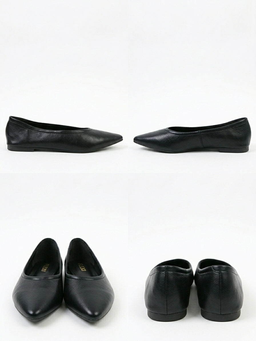 Zapato Bailarina Punta Fina para Mujer en Piel Color Negro