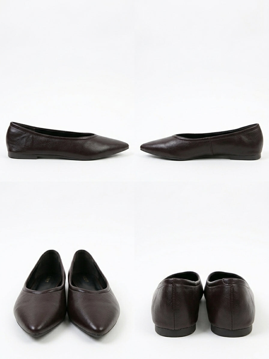 Zapato Bailarina Punta Fina para Mujer en Piel Color Marrón