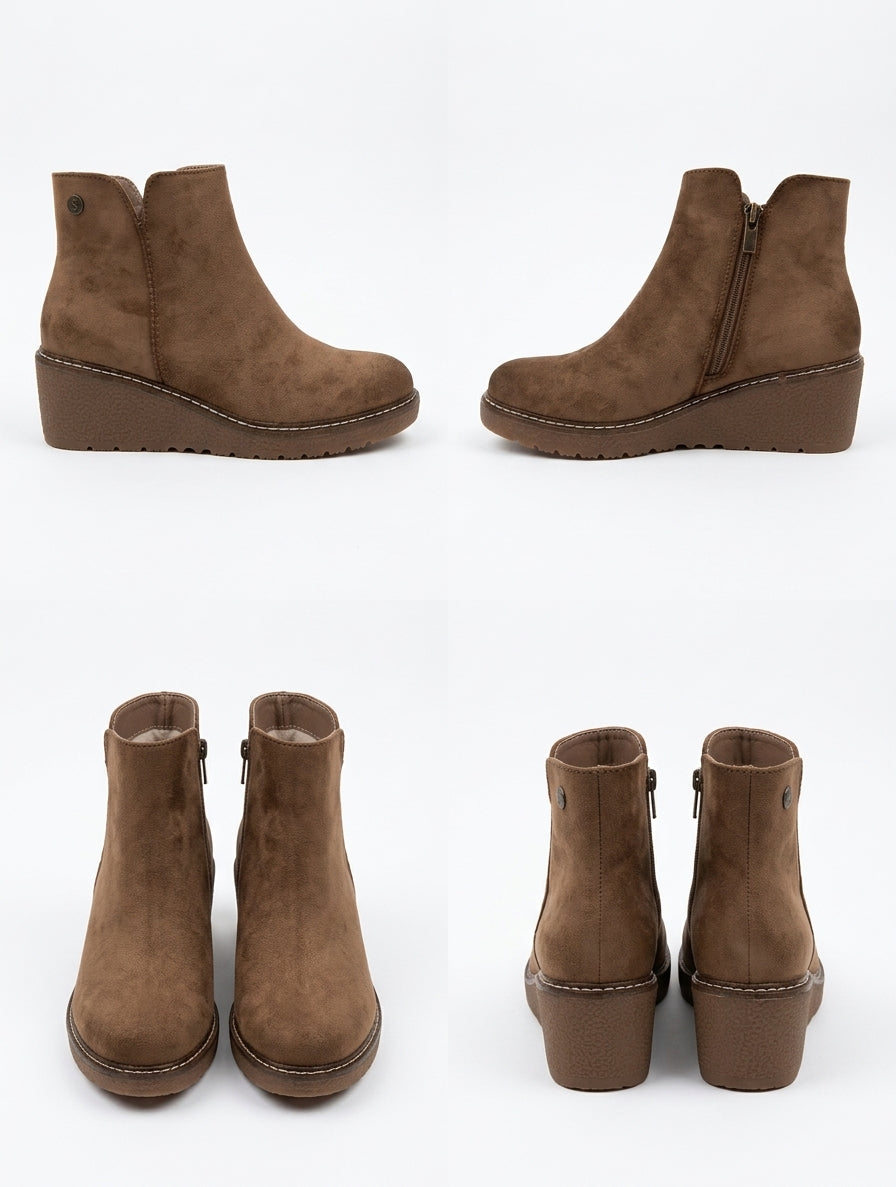 Botines Topo con Cuña en Piel Vegana Efecto Ante