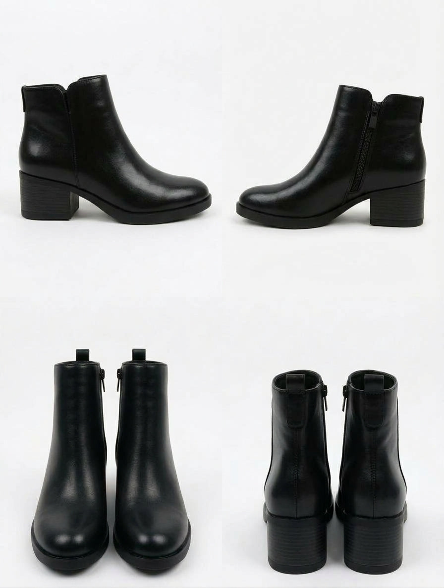 Botines Tacón Medio Piel Vegana Burdeos