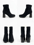 Botines de Ante Negro con Tacón Ancho y Plataforma