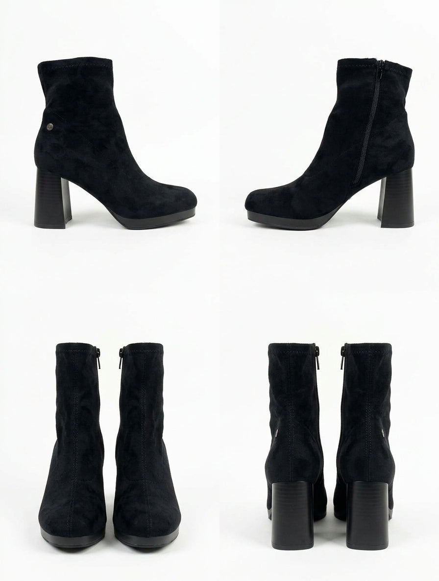 Botines de Ante Negro con Tacón Ancho y Plataforma