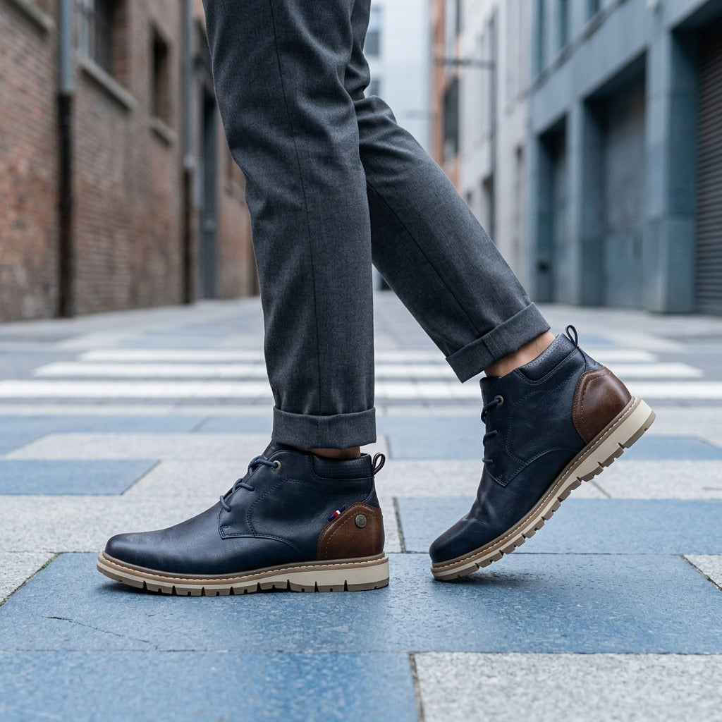Botín Casual de Hombre XTI Azul Marino con Talonera Marrón