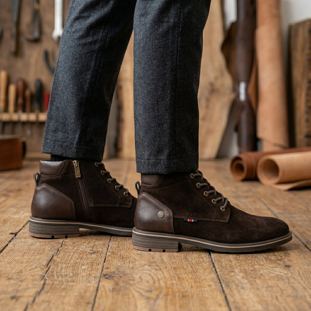 Botín de Hombre XTI en Serraje Marrón Chocolate con Cordones