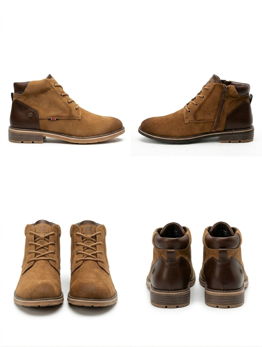 Botín de Hombre XTI en Serraje Camel con Cordones y Talonera Combinada