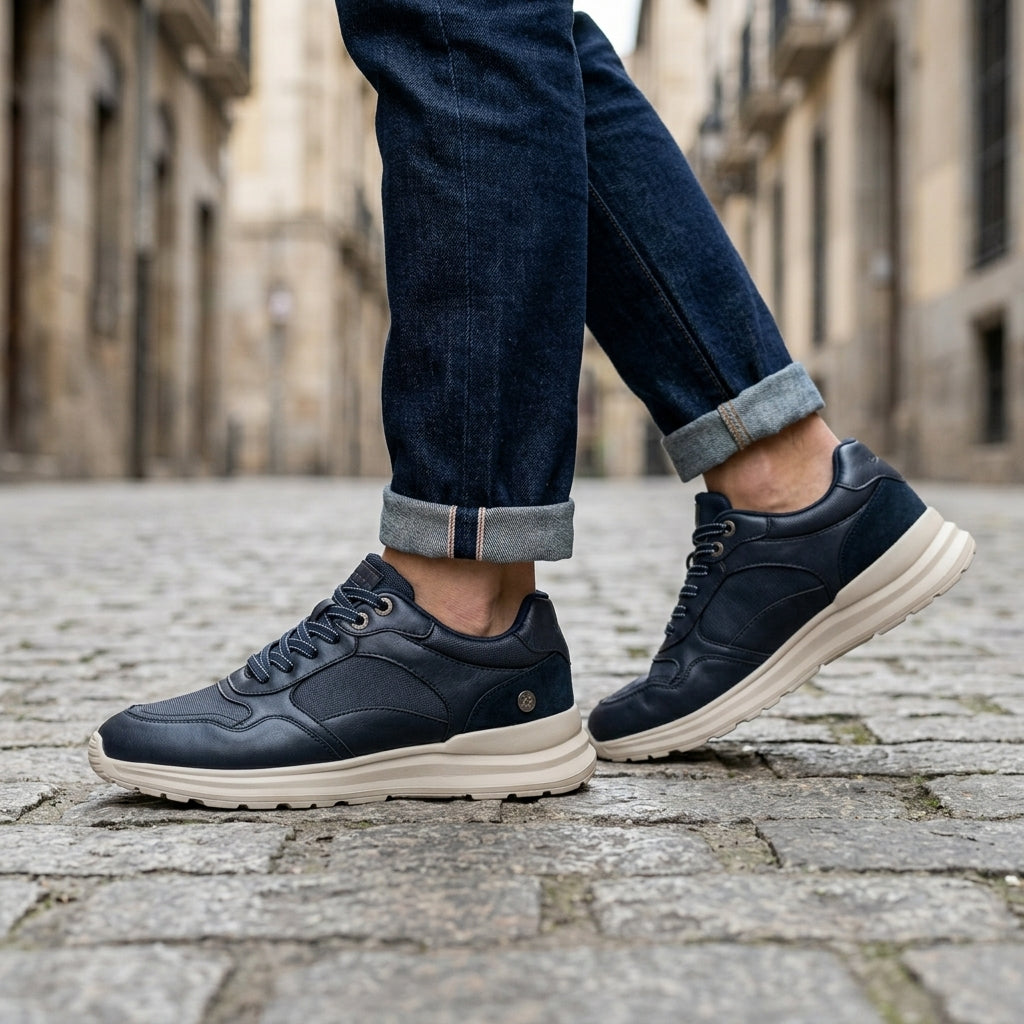 Zapatillas Casual Hombre XTI Azul Marino con Suela Confort