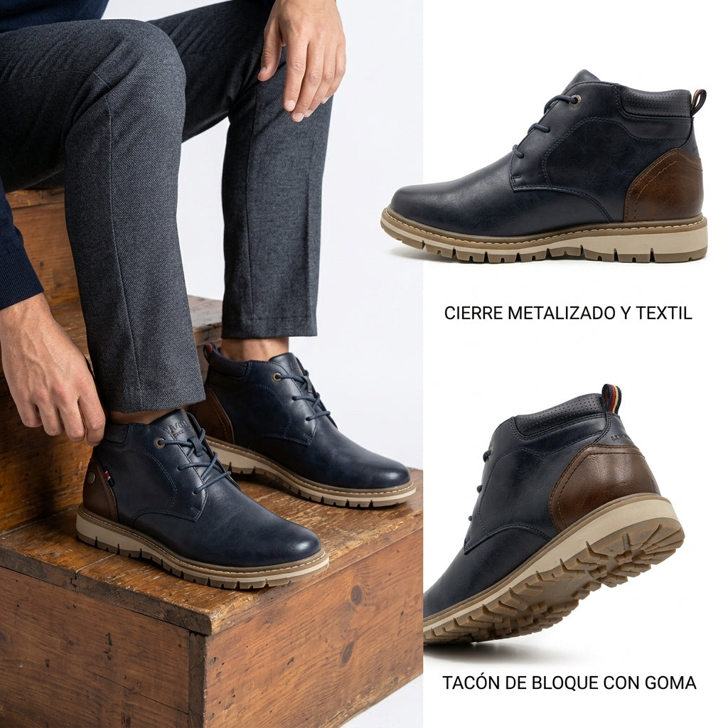 Botín Casual de Hombre XTI Azul Marino con Talonera Marrón
