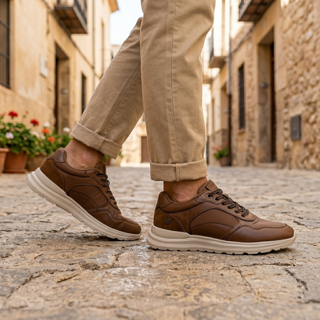 Zapatillas Casual Hombre XTI Marrón Camel con Suela Confort