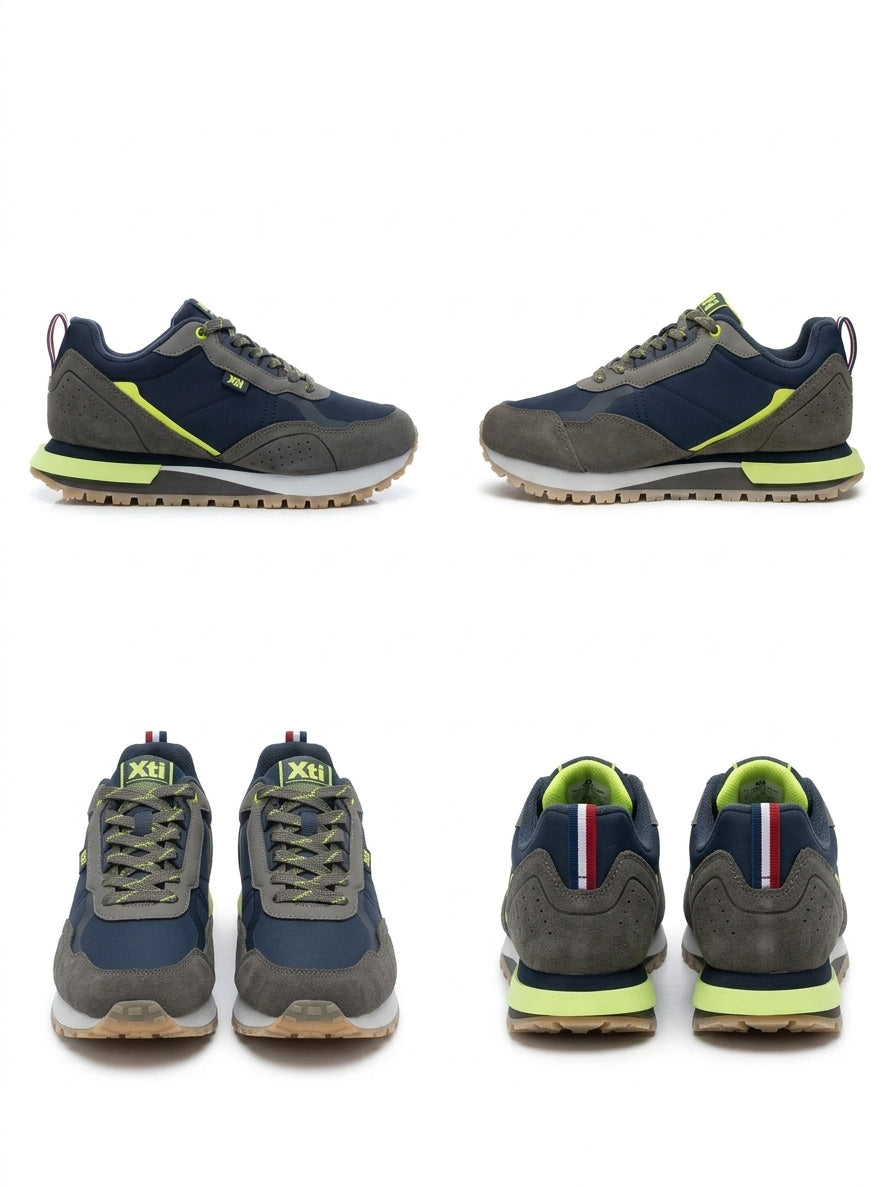 Zapatillas Casual Hombre XTI Azul Marino con Detalles Flúor