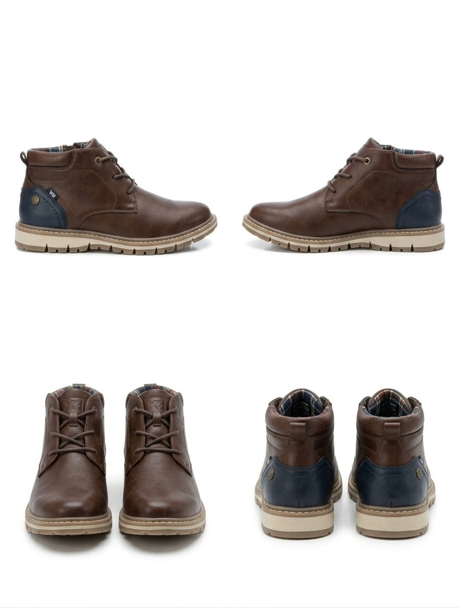Botín Casual de Hombre XTI Marrón Chocolate con Talonera Azul Marino